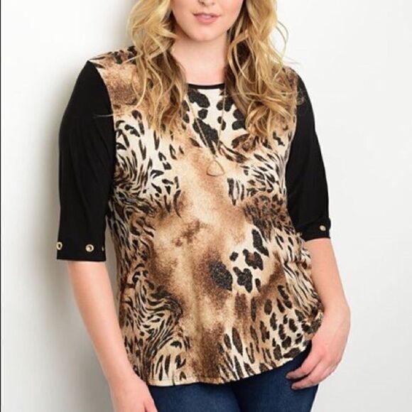 Final Price | Animal Print Shimmer Top with Grommet Sleeve Detail - Picture 3 of 5